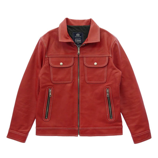 ロベルトカヴァリ K32-023567 馬革 ホースハイド レザージャケット レッド系 46【中古】