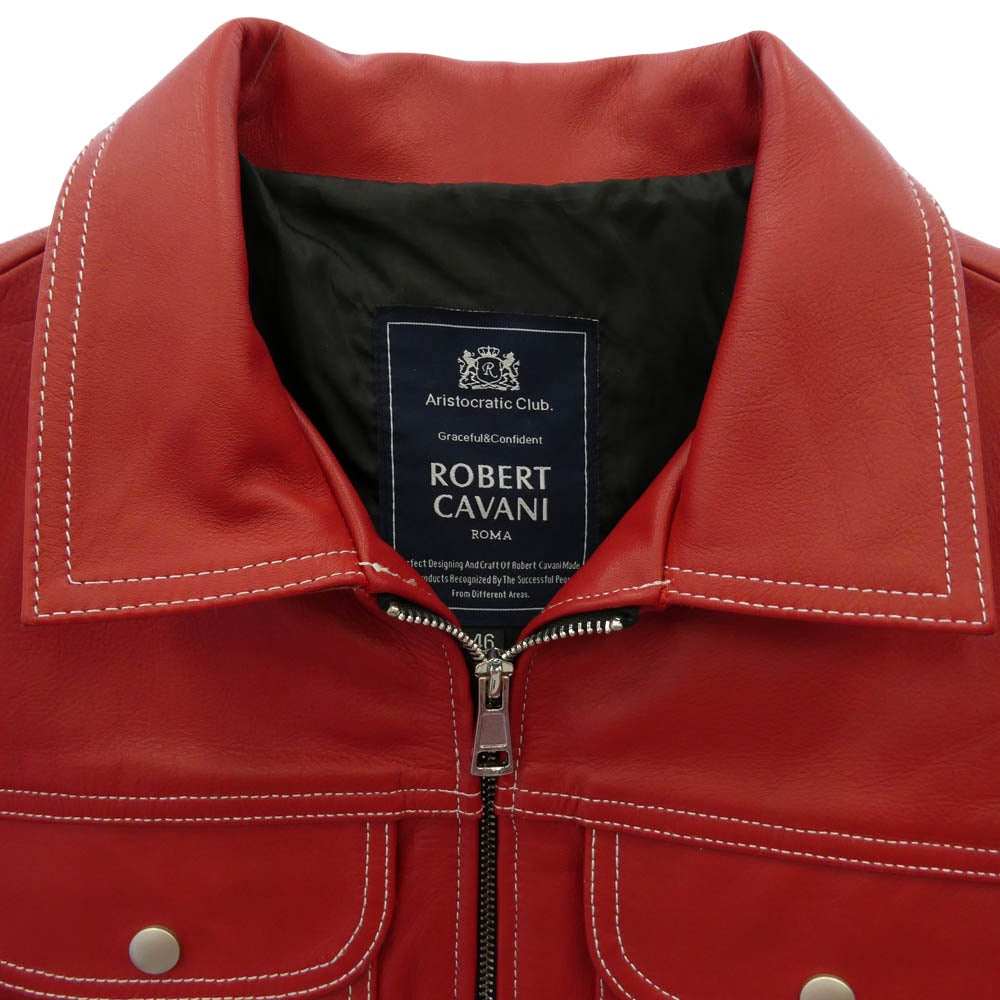 ロベルトカヴァリ K32-023567 馬革 ホースハイド レザージャケット レッド系 46【中古】