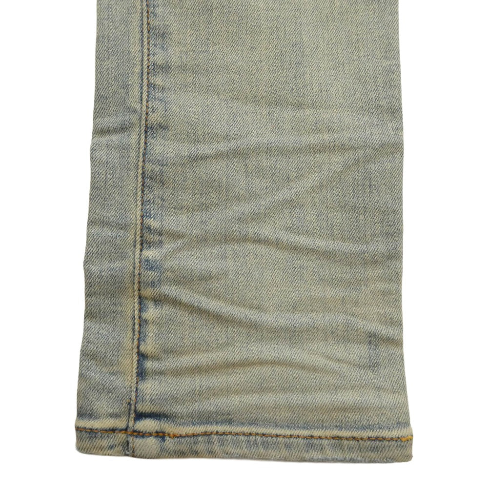 AMIRI アミリ 26SS AMDNSY1114 Staggered Logo Skinny Jean レザーロゴパッチ ダメージ加工 スキニー デニムパンツ ライトブルー系 UK 33【中古】