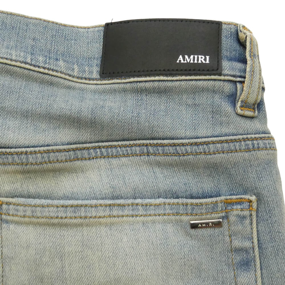 AMIRI アミリ 26SS AMDNSY1114 Staggered Logo Skinny Jean レザーロゴパッチ ダメージ加工 スキニー デニムパンツ ライトブルー系 UK 33【中古】