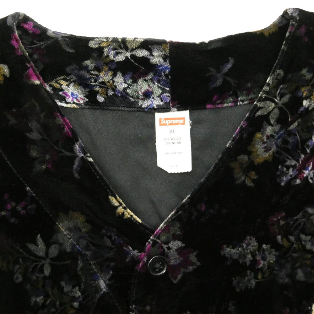 Supreme シュプリーム 19AW Floral Velour Baseball Jersey フローラル ベロアベースボール 半袖 シャツ ブラック系 XL【中古】