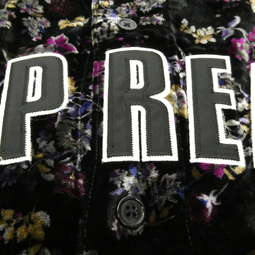 Supreme シュプリーム 19AW Floral Velour Baseball Jersey フローラル ベロアベースボール 半袖 シャツ ブラック系 XL【中古】