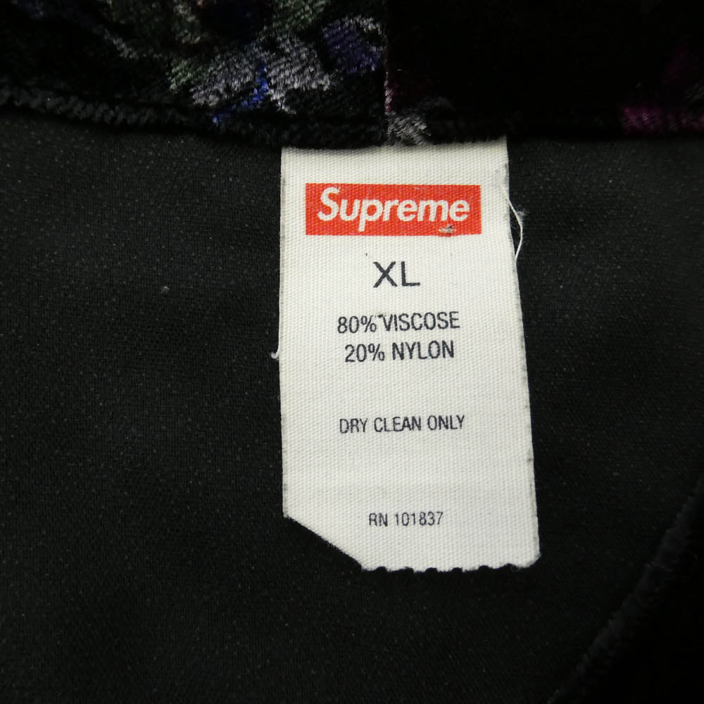 Supreme シュプリーム 19AW Floral Velour Baseball Jersey フローラル ベロアベースボール 半袖 シャツ ブラック系 XL【中古】
