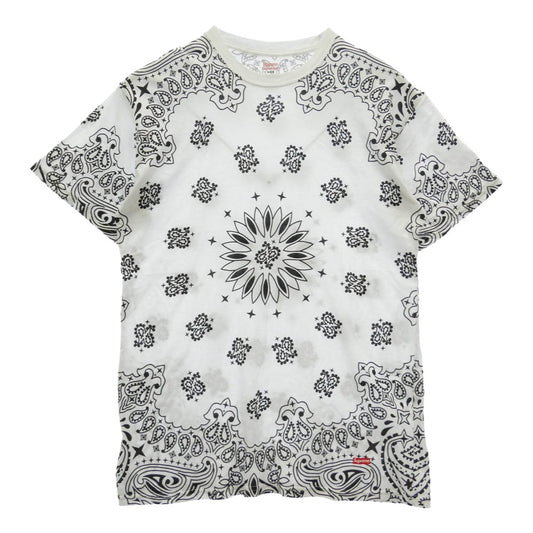 Supreme シュプリーム 22AW x Hanes ヘインズ Bandana Tagless Tees バンダナ柄 タグレス 半袖 Tシャツ ホワイト系 M【中古】
