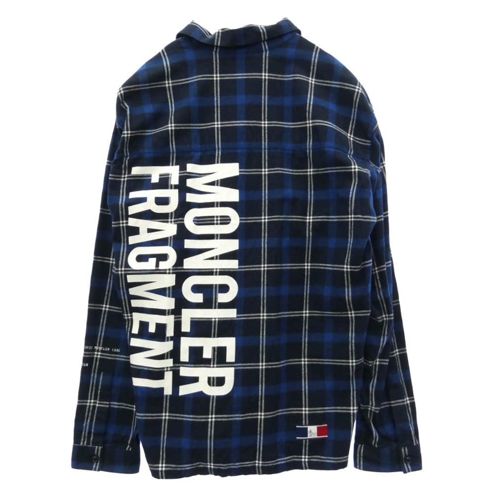 MONCLER モンクレール 18AW D209U5200101 GENIUS ジーニアス × FRAGMENT フラグメント HIROSHI FUJIWARA CAMICIA 長袖 バックロゴ フランネル シャツ 1 ネイビー系 1【美品】【中古】