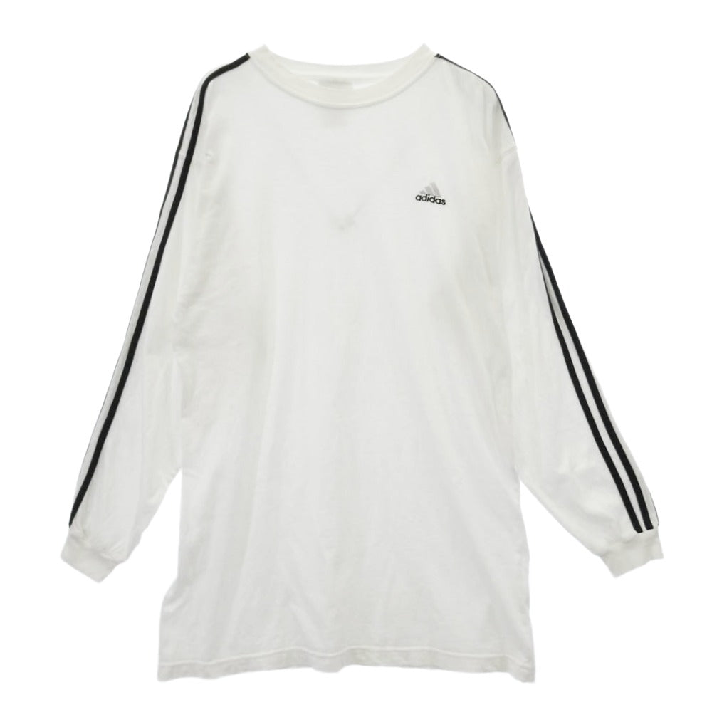 adidas アディダス 90s～00s ロゴ刺繍 3ストライプ クルーネック 長袖 Tシャツ カットソー ホワイト系 M【中古】