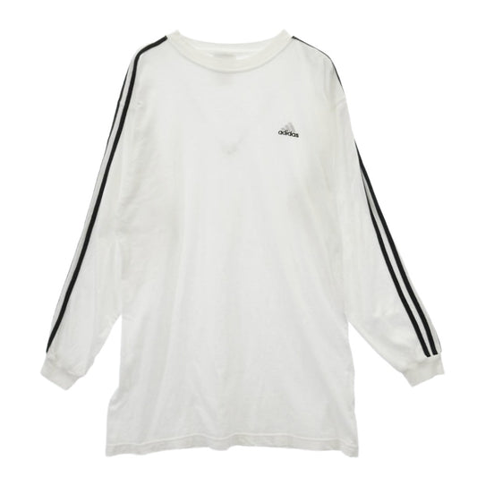 adidas アディダス 90s～00s ロゴ刺繍 3ストライプ クルーネック 長袖 Tシャツ カットソー ホワイト系 M【中古】