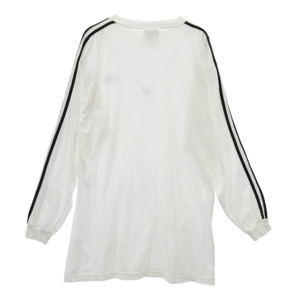 adidas アディダス 90s～00s ロゴ刺繍 3ストライプ クルーネック 長袖 Tシャツ カットソー ホワイト系 M【中古】
