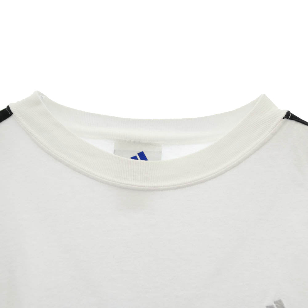 adidas アディダス 90s～00s ロゴ刺繍 3ストライプ クルーネック 長袖 Tシャツ カットソー ホワイト系 M【中古】