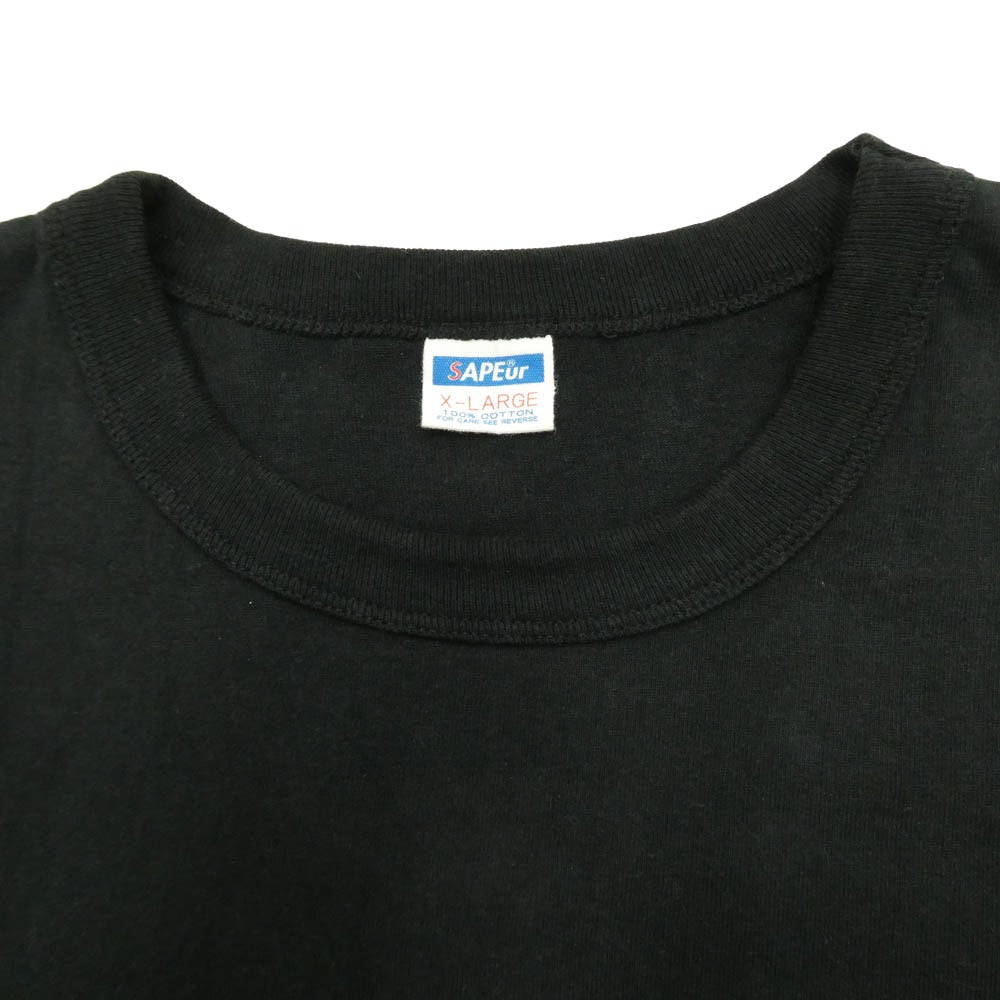 SAPEUR サプール × SPOWT スポウト S/S Tee デニスロッドマン かすれプリント Tシャツ 半袖カットソー ブラック系 XL【中古】