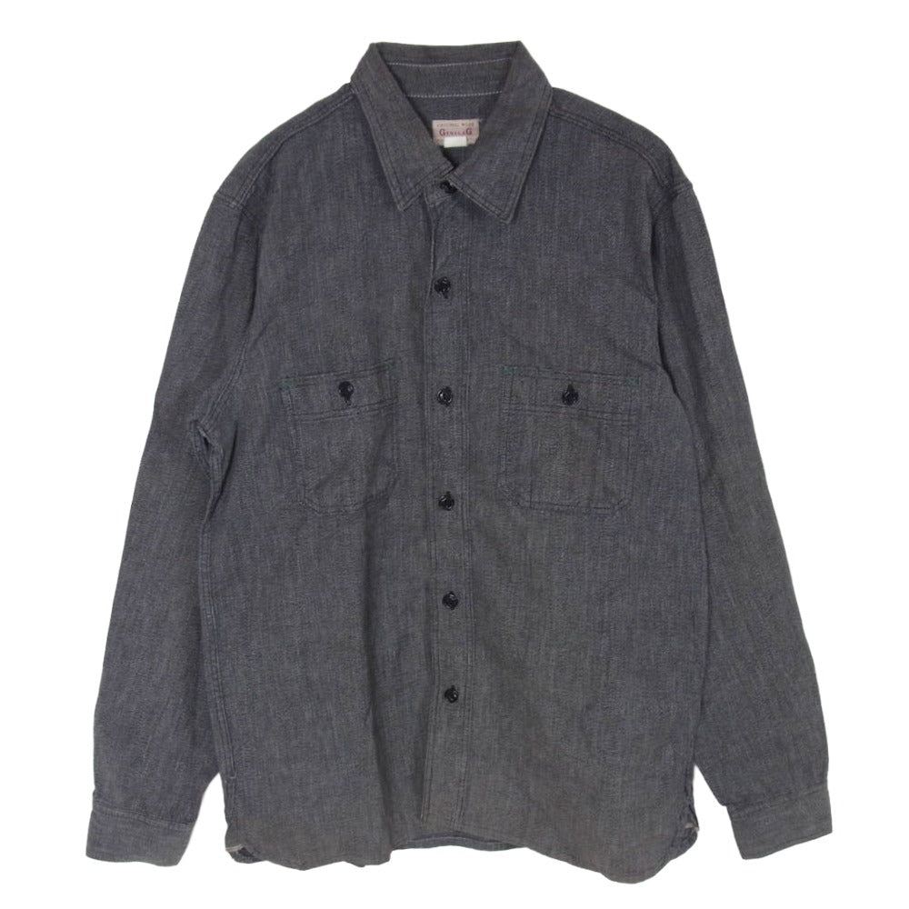 ジェネラグ 2394542 Chambray work shirt シャンブレー 長袖 ワークシャツ ダークグレー系 15【中古】