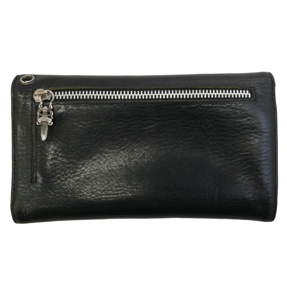 CHROME HEARTS クロムハーツ（原本無） WAVE CROSS BALL ウェーブ クロスボールボタン レザー ウォレット 財布 ブラック系【中古】