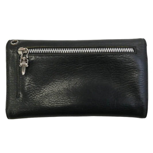 CHROME HEARTS クロムハーツ（原本無） WAVE CROSS BALL ウェーブ クロスボールボタン レザー ウォレット 財布 ブラック系【中古】