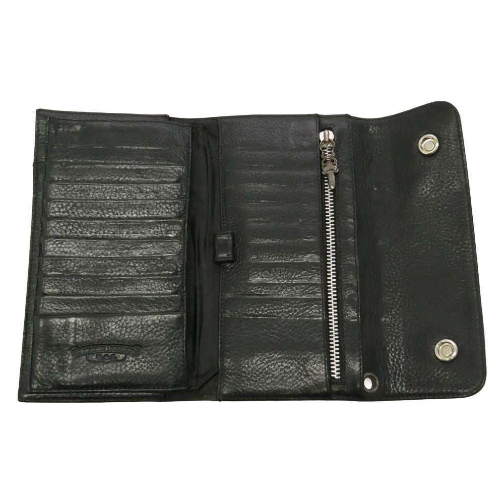 CHROME HEARTS クロムハーツ（原本無） WAVE CROSS BALL ウェーブ クロスボールボタン レザー ウォレット 財布 ブラック系【中古】