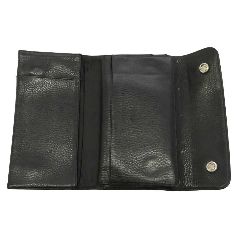 CHROME HEARTS クロムハーツ（原本無） WAVE CROSS BALL ウェーブ クロスボールボタン レザー ウォレット 財布 ブラック系【中古】