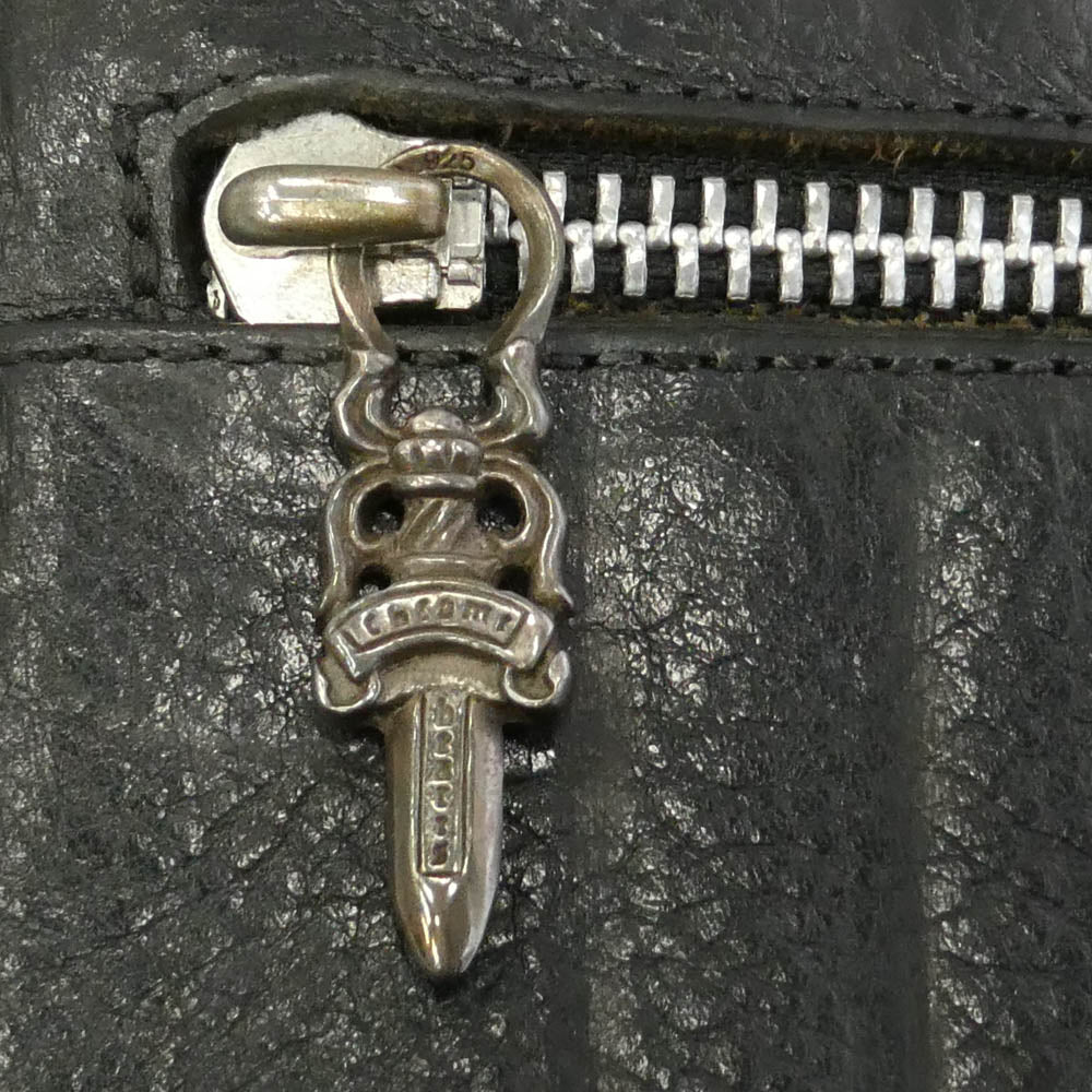 CHROME HEARTS クロムハーツ（原本無） WAVE CROSS BALL ウェーブ クロスボールボタン レザー ウォレット 財布 ブラック系【中古】
