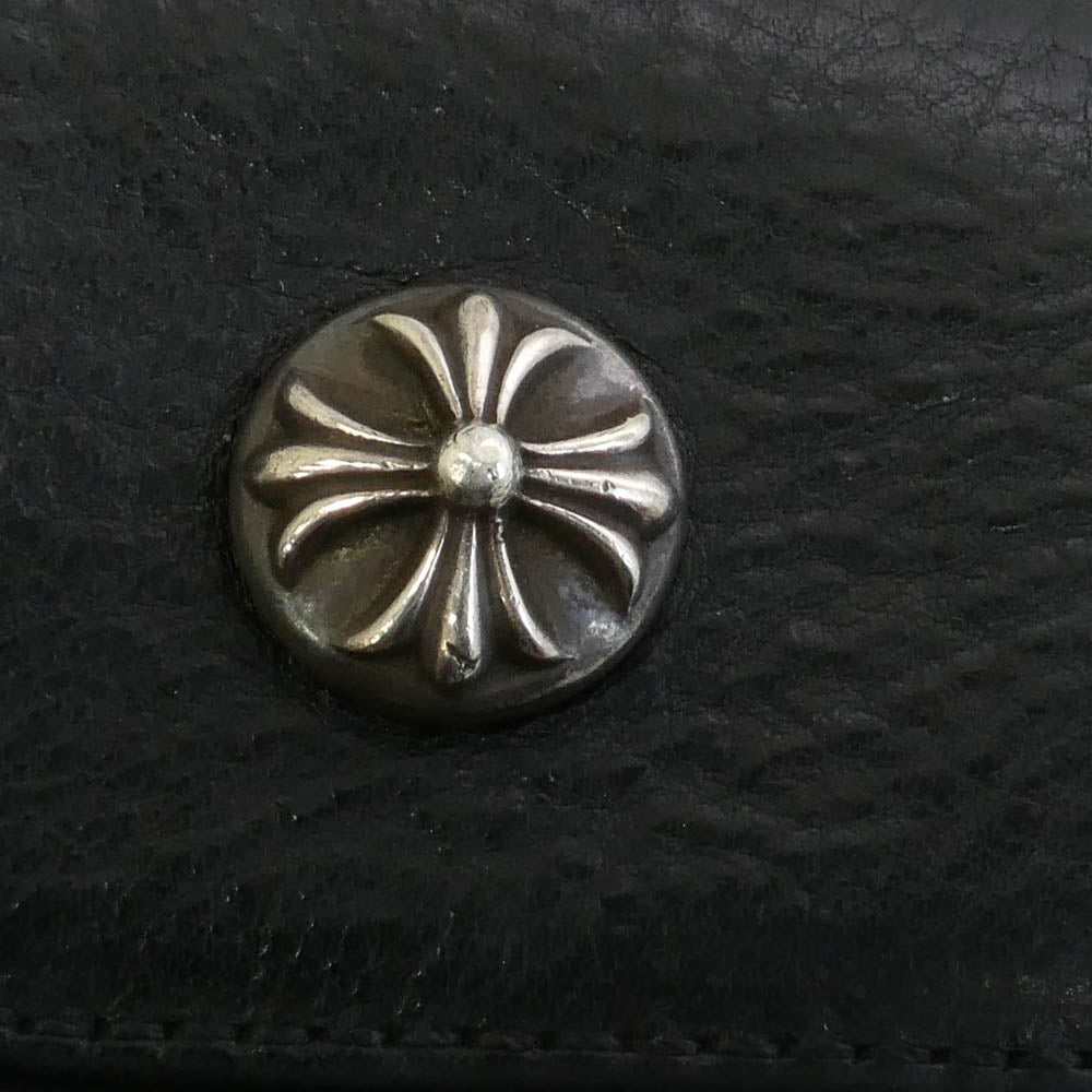 CHROME HEARTS クロムハーツ（原本無） WAVE CROSS BALL ウェーブ クロスボールボタン レザー ウォレット 財布 ブラック系【中古】