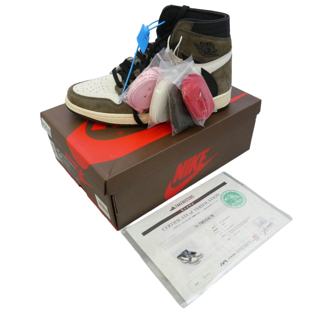 NIKE ナイキ CD4487-100 × Travis Scott トラヴィススコットフェイクバスターズ コンプリート鑑定済 Air Jordan 1 Retro High OG TS SP Sail Dark Mocha エアジョーダン1 レトロ ハイ OG TS SP ハイカットスニーカー ブラウン系 ホワイト系 ブラウン系 27cm【新古品】【未使用】【中古】