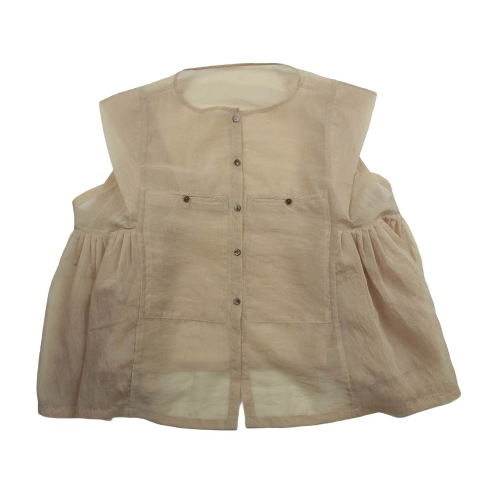 ヘラ CHAMBRAY ORGANDY BL オーガンジー タックギャザー シアー ノースリーブ ブラウス ベージュ系 F【中古】