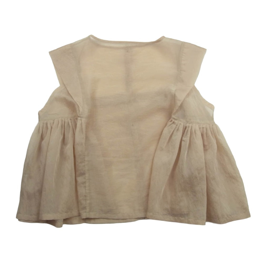 ヘラ CHAMBRAY ORGANDY BL オーガンジー タックギャザー シアー ノースリーブ ブラウス ベージュ系 F【中古】