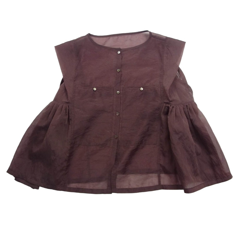 ヘラ CHAMBRAY ORGANDY BL オーガンジー タックギャザー シアー ノースリーブ ブラウス ブラウン系 F【中古】