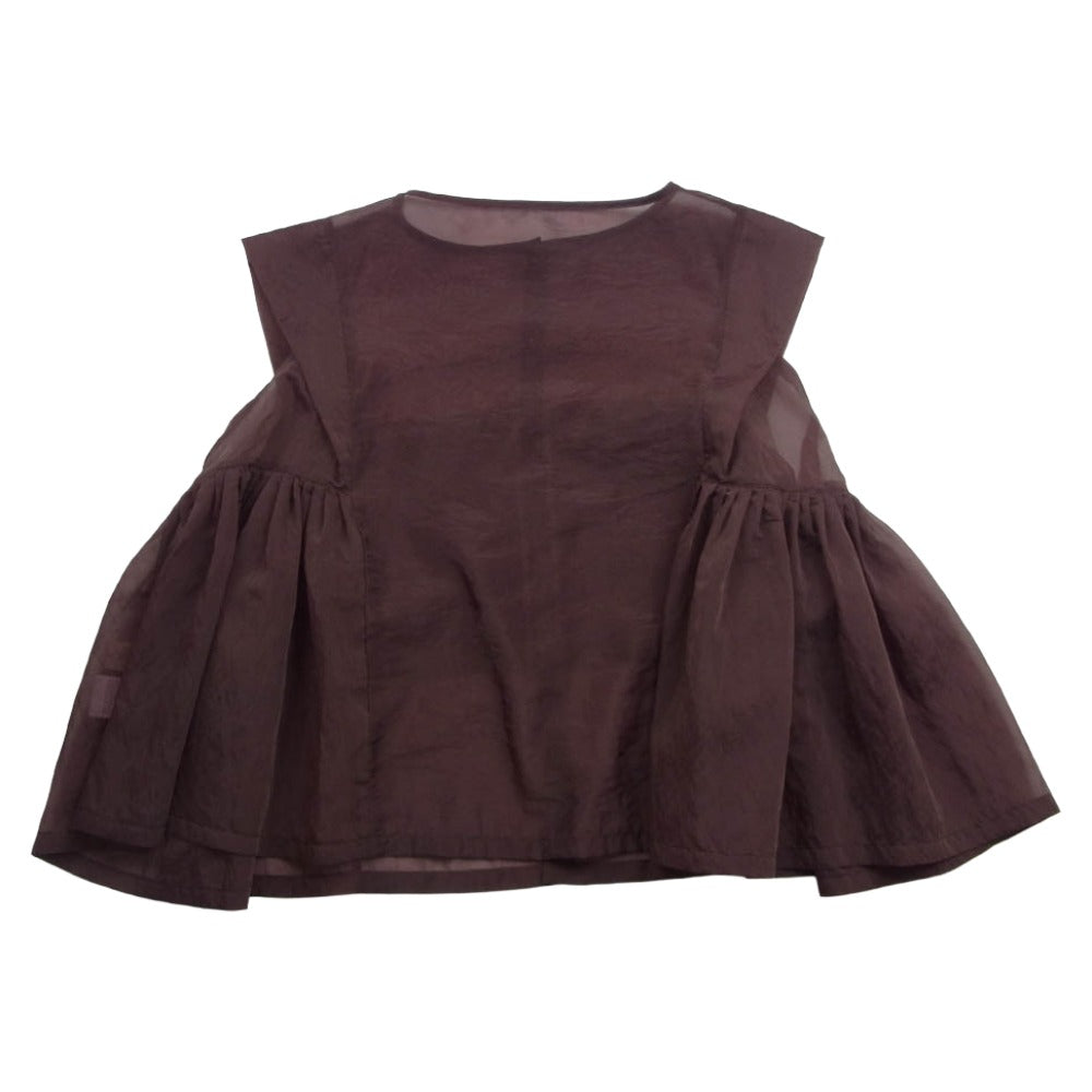 ヘラ CHAMBRAY ORGANDY BL オーガンジー タックギャザー シアー ノースリーブ ブラウス ブラウン系 F【中古】