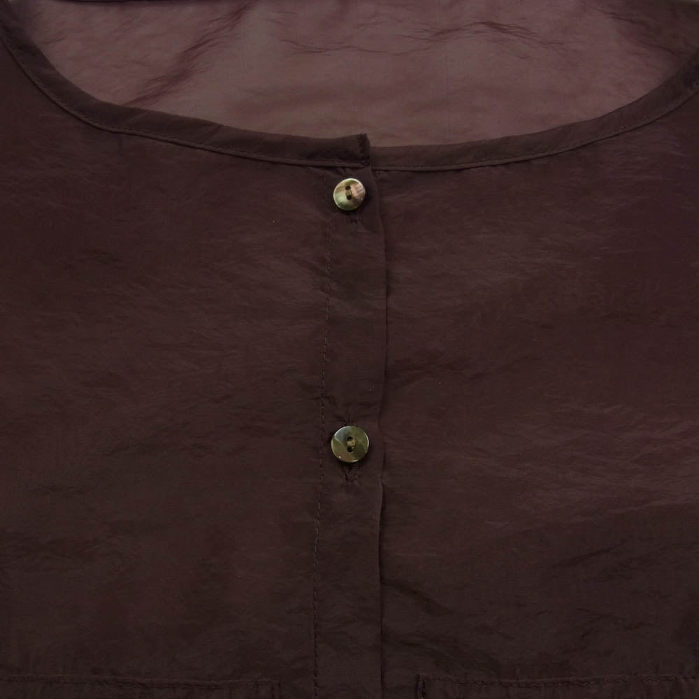 ヘラ CHAMBRAY ORGANDY BL オーガンジー タックギャザー シアー ノースリーブ ブラウス ブラウン系 F【中古】