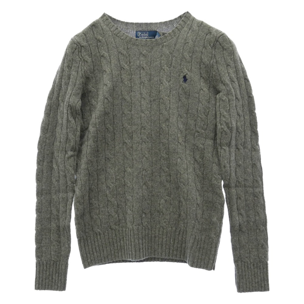 POLO RALPH LAUREN ポロ・ラルフローレン クルーネック ケーブルニット 長袖 セーター グレー系 XS【極上美品】【中古】