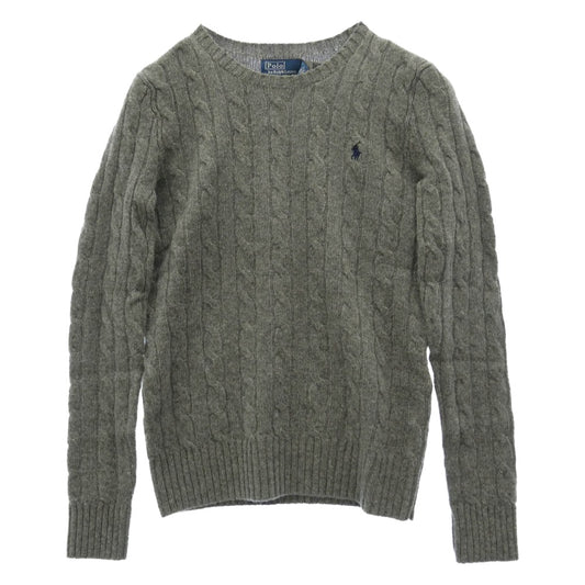 POLO RALPH LAUREN ポロ・ラルフローレン クルーネック ケーブルニット 長袖 セーター グレー系 XS【極上美品】【中古】