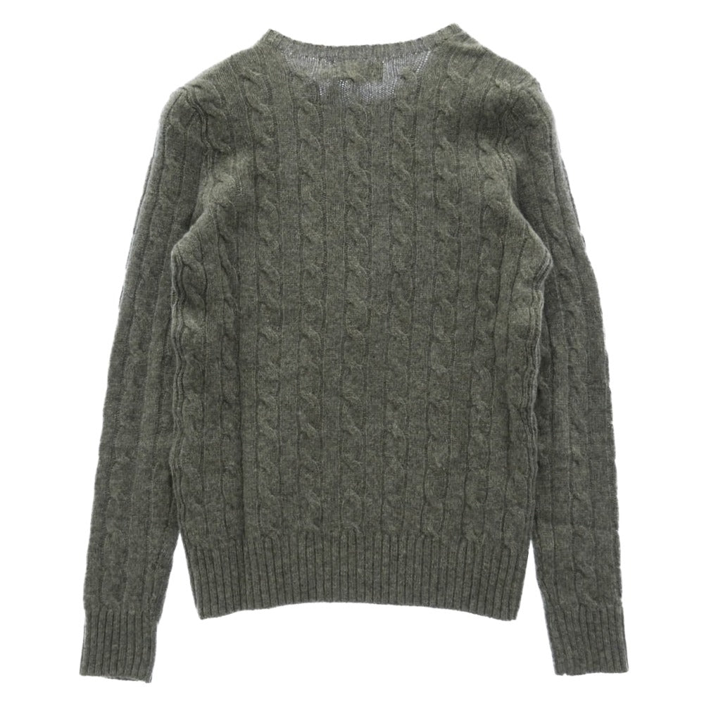 POLO RALPH LAUREN ポロ・ラルフローレン クルーネック ケーブルニット 長袖 セーター グレー系 XS【極上美品】【中古】