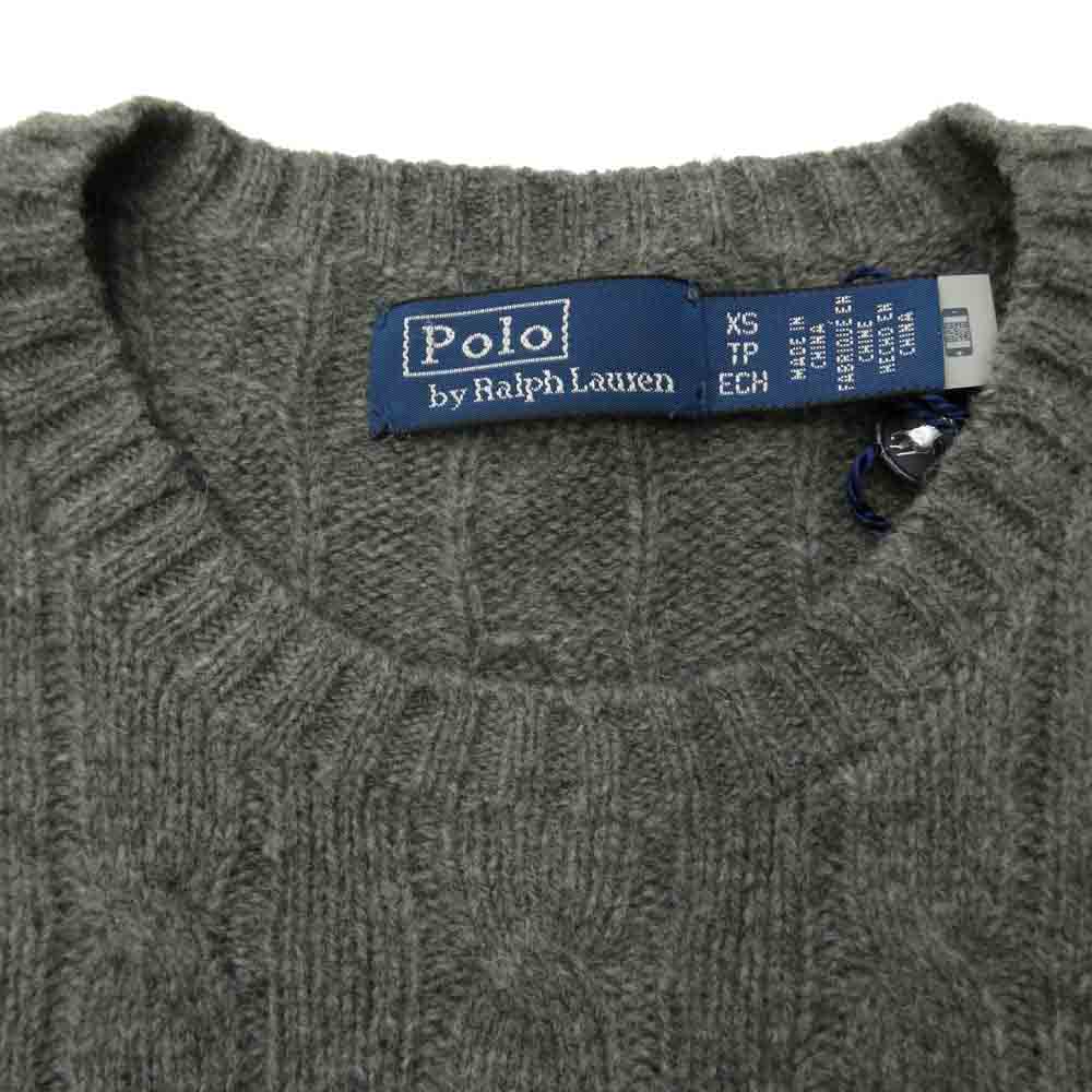 POLO RALPH LAUREN ポロ・ラルフローレン クルーネック ケーブルニット 長袖 セーター グレー系 XS【極上美品】【中古】