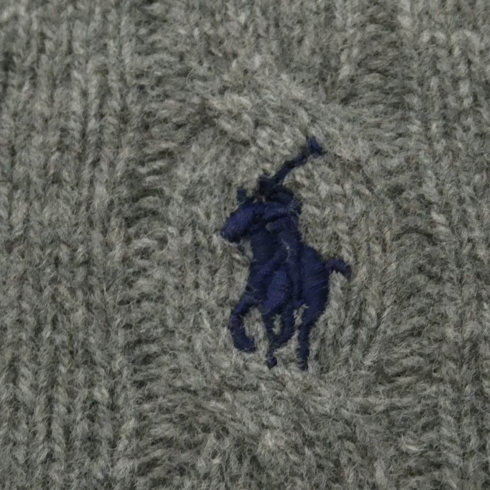 POLO RALPH LAUREN ポロ・ラルフローレン クルーネック ケーブルニット 長袖 セーター グレー系 XS【極上美品】【中古】