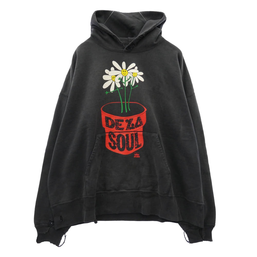 SAINT MICHAEL セントマイケル 25AW SM-HR1-0000-C19 x DE LA SOUL デラソウル DLS_HOODIE ダメージ加工 プルオーバー フーディー パーカー ブラック系 XXL【中古】