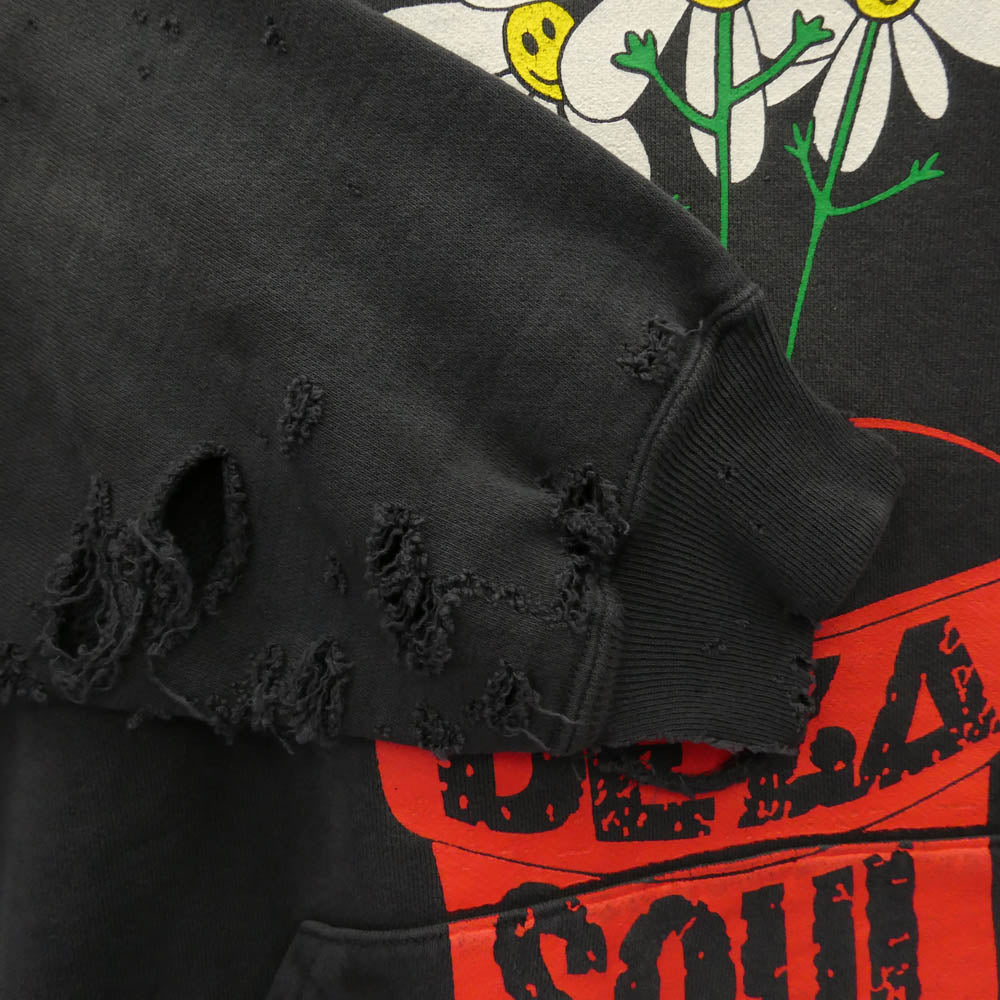 SAINT MICHAEL セントマイケル 25AW SM-HR1-0000-C19 x DE LA SOUL デラソウル DLS_HOODIE ダメージ加工 プルオーバー フーディー パーカー ブラック系 XXL【中古】