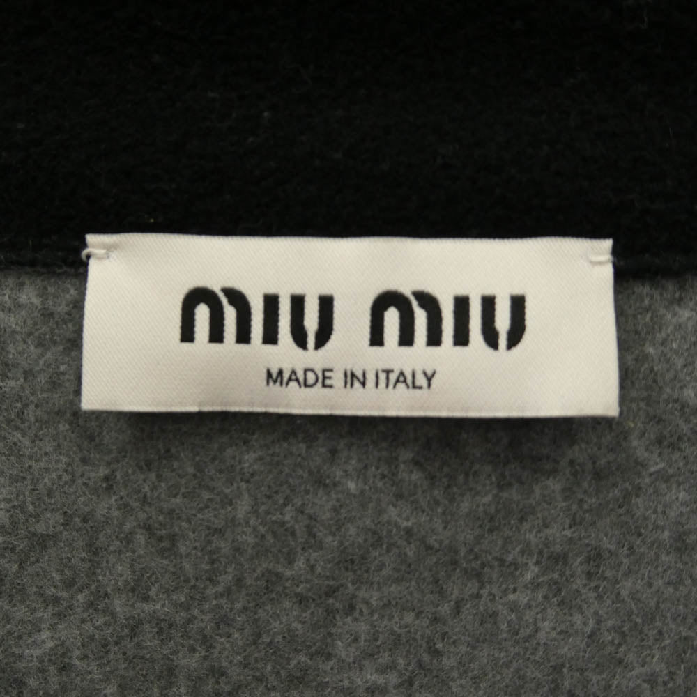 MIUMIU ミュウミュウ MJL042 ロゴ刺繍 ドローコード ジップアップ フリースジャケット スウェットシャツ グレー系 XL【中古】