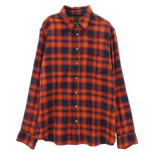 CHROME HEARTS クロムハーツ（原本無） Loose Ends Cross Leather Patch Check Shirt ルーズエンド クロスレザーパッチ 長袖 チェックシャツ レッド系 ブラック系【中古】