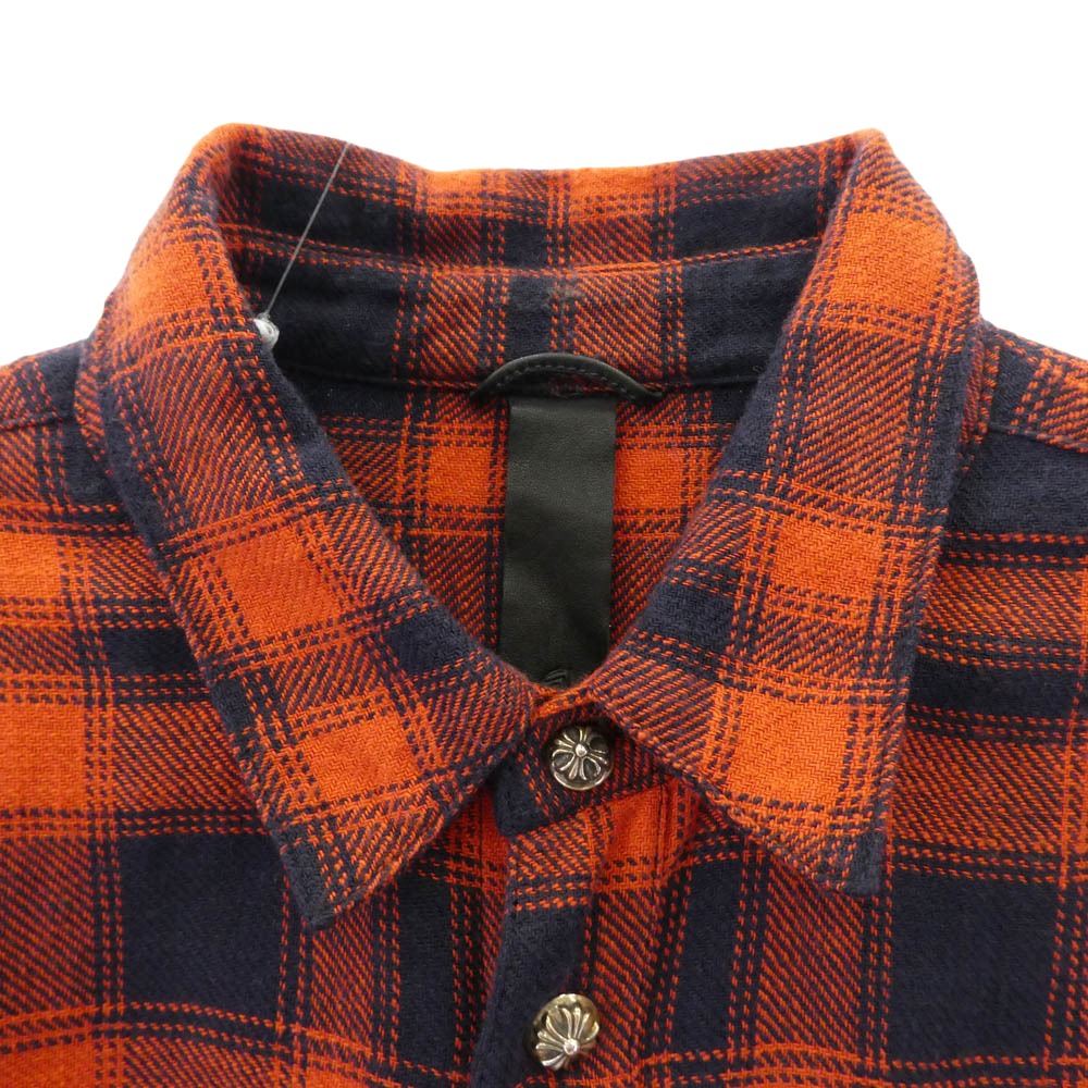 CHROME HEARTS クロムハーツ（原本無） Loose Ends Cross Leather Patch Check Shirt ルーズエンド クロスレザーパッチ 長袖 チェックシャツ レッド系 ブラック系【中古】