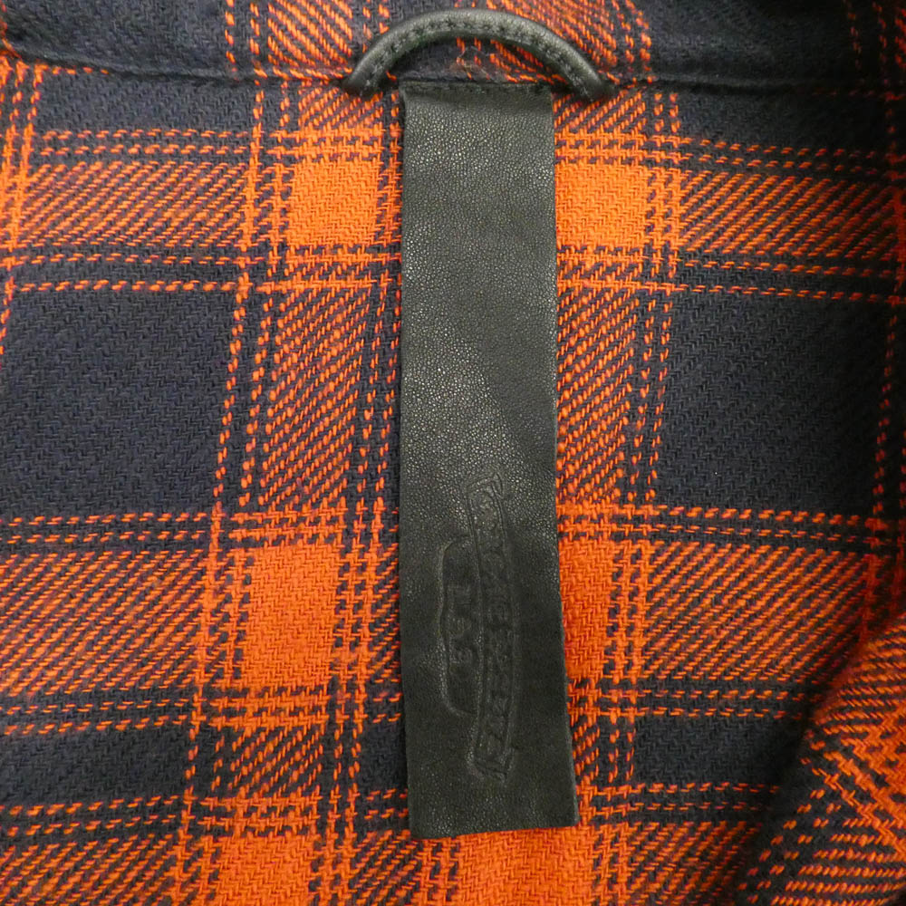 CHROME HEARTS クロムハーツ（原本無） Loose Ends Cross Leather Patch Check Shirt ルーズエンド クロスレザーパッチ 長袖 チェックシャツ レッド系 ブラック系【中古】