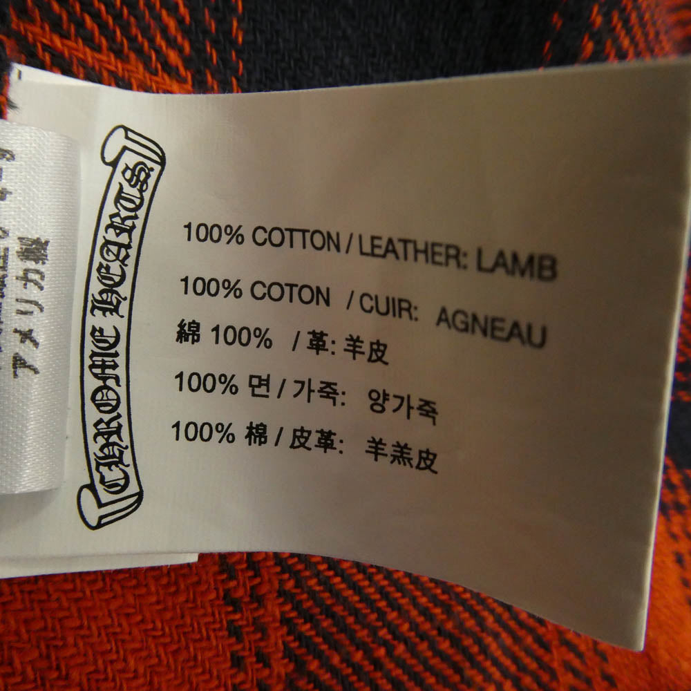 CHROME HEARTS クロムハーツ（原本無） Loose Ends Cross Leather Patch Check Shirt ルーズエンド クロスレザーパッチ 長袖 チェックシャツ レッド系 ブラック系【中古】