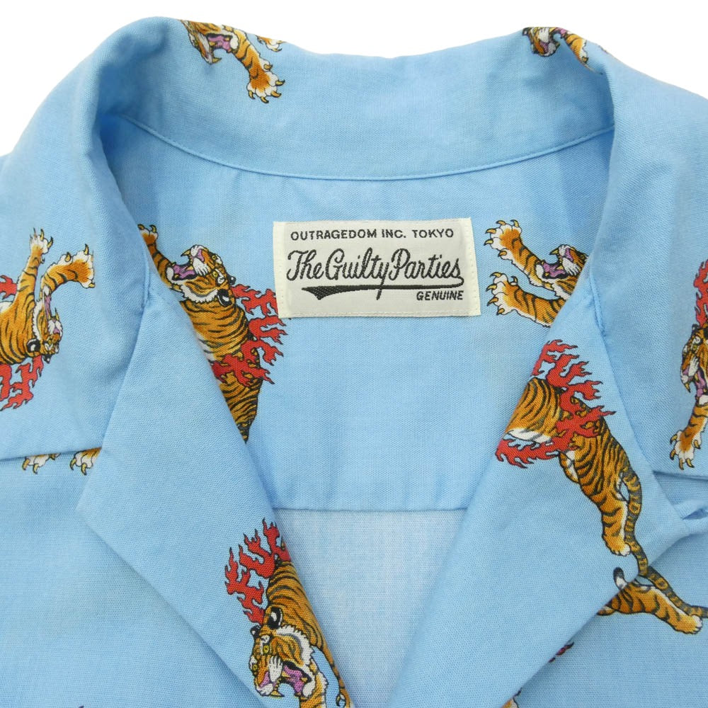 WACKO MARIA ワコマリア TIM LEHI 虎総柄 HAWAIIAN SHIRT ティムリー ハイ タイガーハワイアン 半袖 シャツ ライトブルー系 XL【中古】