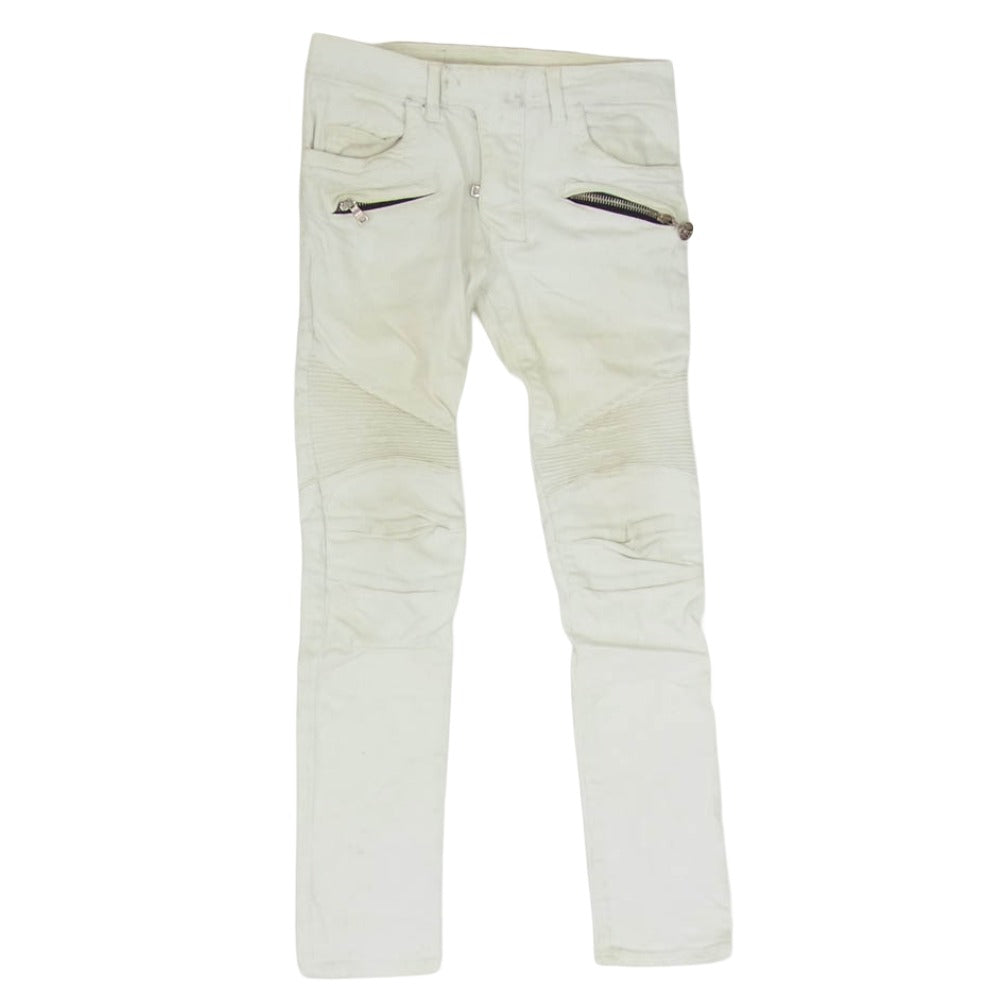 BALMAIN バルマン T551 B363 B 汚れ加工 スキニー スリム バイカー デニム パンツ ホワイト系 ２８【中古】