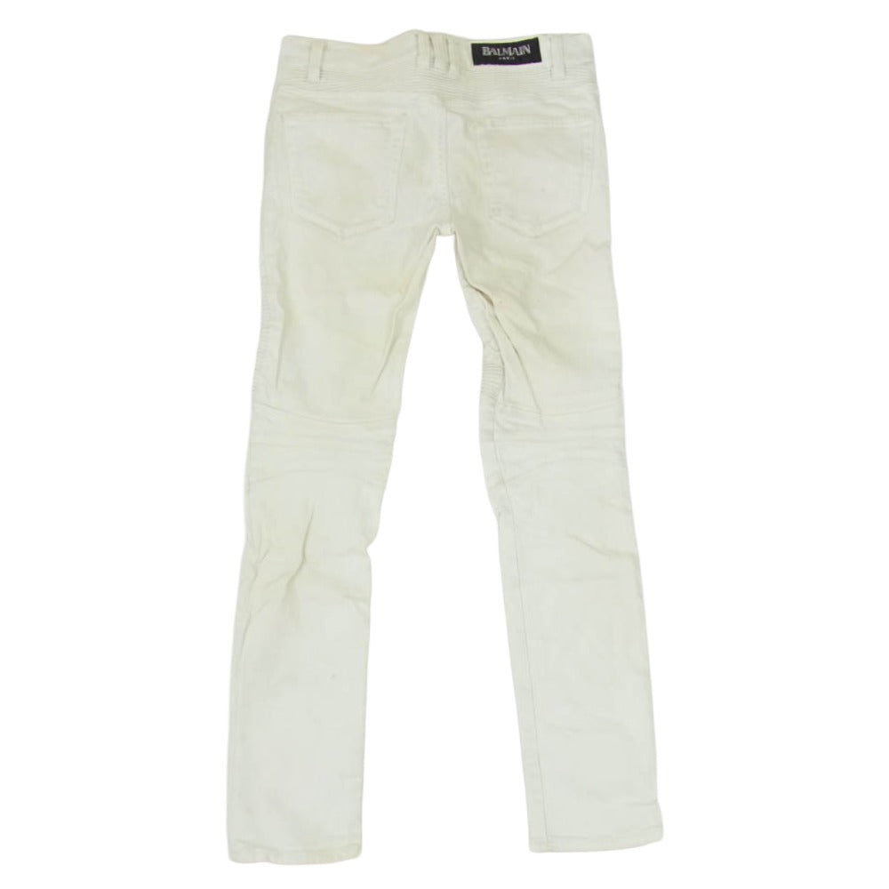 BALMAIN バルマン T551 B363 B 汚れ加工 スキニー スリム バイカー デニム パンツ ホワイト系 ２８【中古】