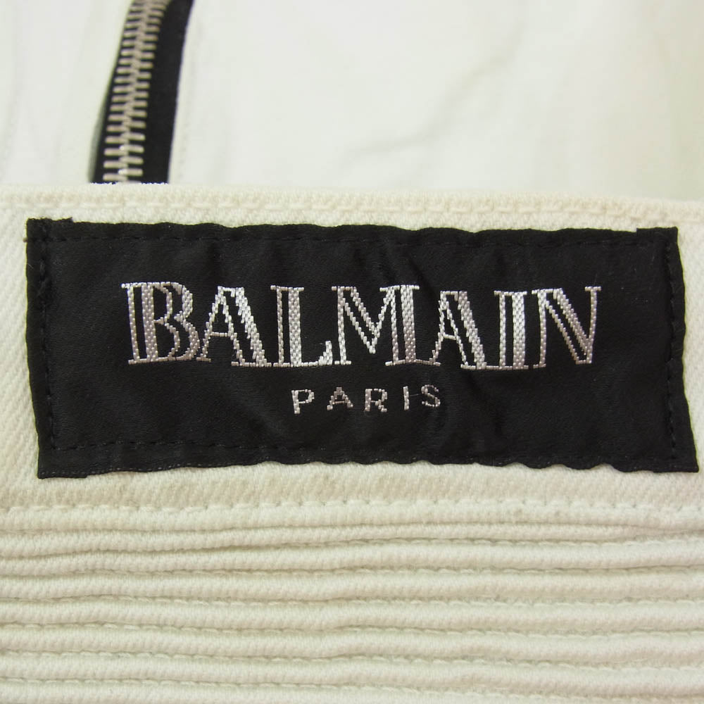 BALMAIN バルマン T551 B363 B 汚れ加工 スキニー スリム バイカー デニム パンツ ホワイト系 ２８【中古】