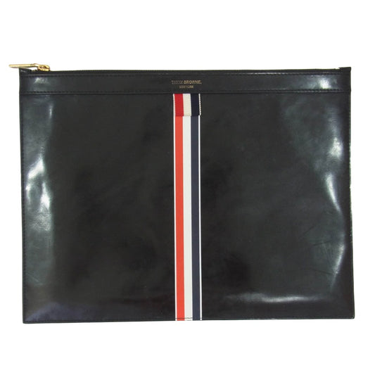 THOM BROWNE トムブラウン clutch bag レザー クラッチ バッグ ブラック系【中古】