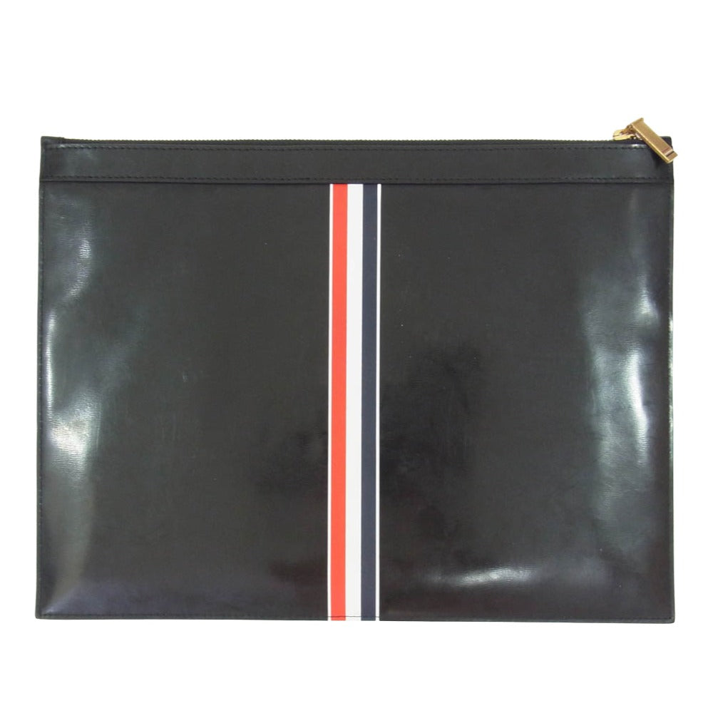 THOM BROWNE トムブラウン clutch bag レザー クラッチ バッグ ブラック系【中古】