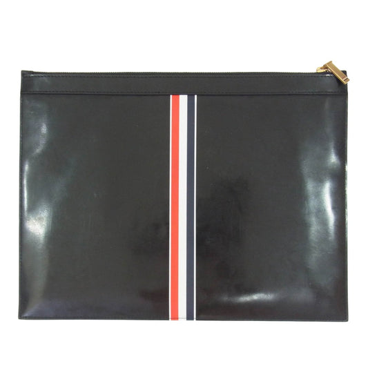 THOM BROWNE トムブラウン clutch bag レザー クラッチ バッグ ブラック系【中古】