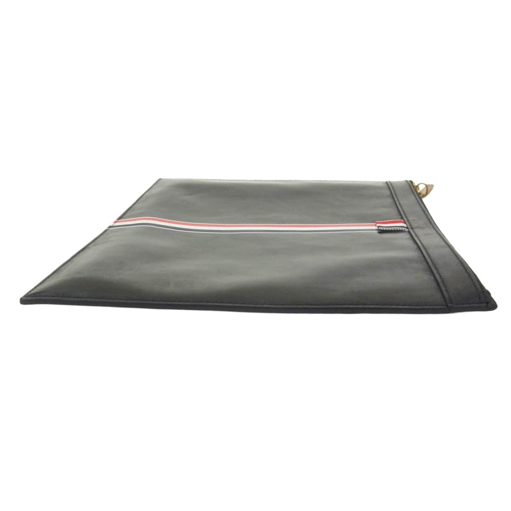 THOM BROWNE トムブラウン clutch bag レザー クラッチ バッグ ブラック系【中古】