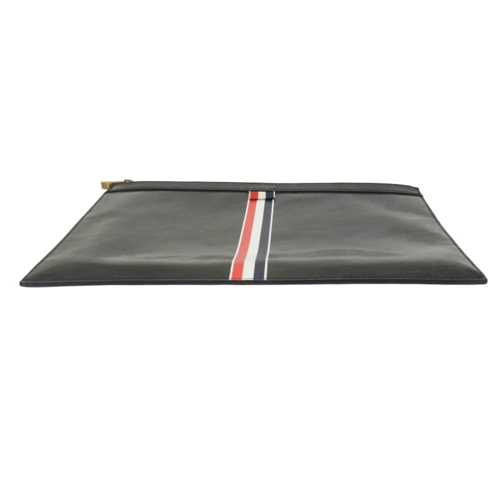 THOM BROWNE トムブラウン clutch bag レザー クラッチ バッグ ブラック系【中古】