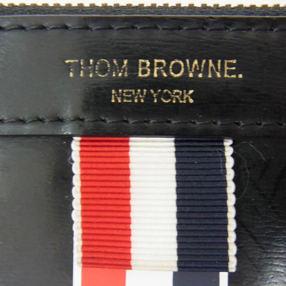 THOM BROWNE トムブラウン clutch bag レザー クラッチ バッグ ブラック系【中古】
