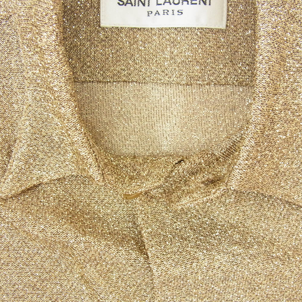 SAINT LAURENT サンローラン 437612 Y005W ラメ メタリック シースルー 長袖 シャツ ゴールド系 37【中古】